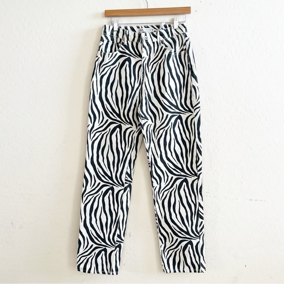 Zara zebra print high rise straight leg jeans - Picture 1 of 7